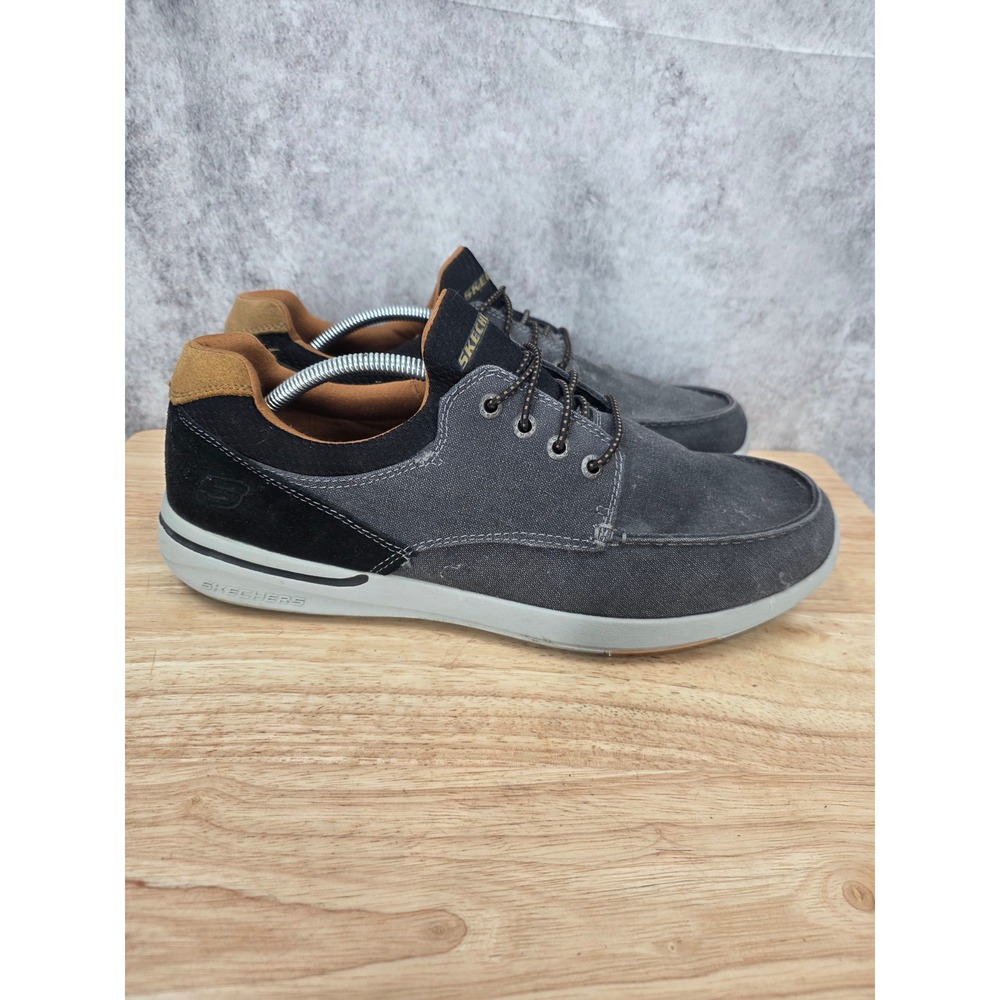 Skechers Boat Shoes Men 13 Gray Relaxed Fit Air-Cooled Memory Foam Moc Toe